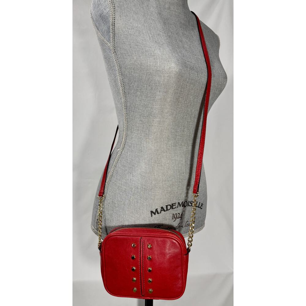 Michael Kors Jet Set Studded Leather Camera Crossbody Bag, Red, Gold Hardware